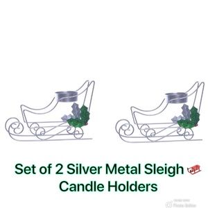 NWT Set of 2- Silver Metal Sleigh 🛷 Christmas Holiday Tealight Candle Holders